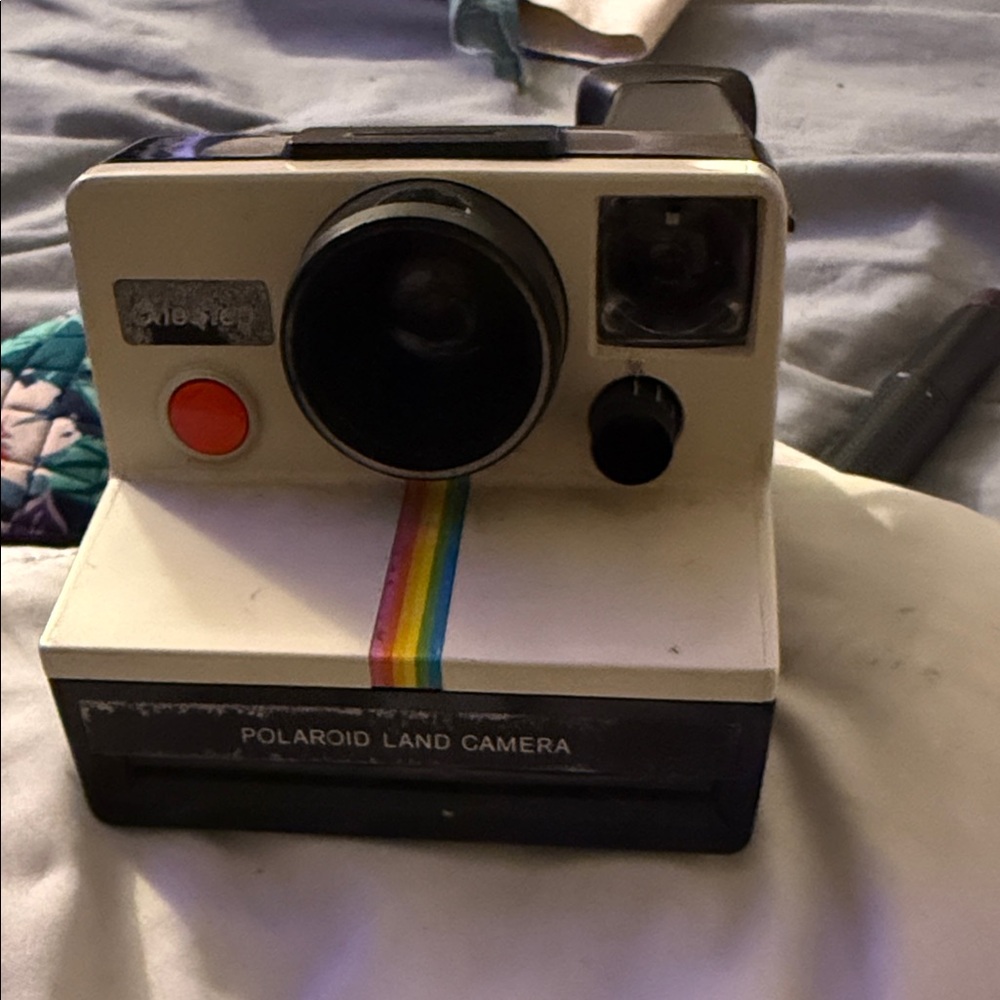 Polaroid Land Camera with Rainbow Stripe